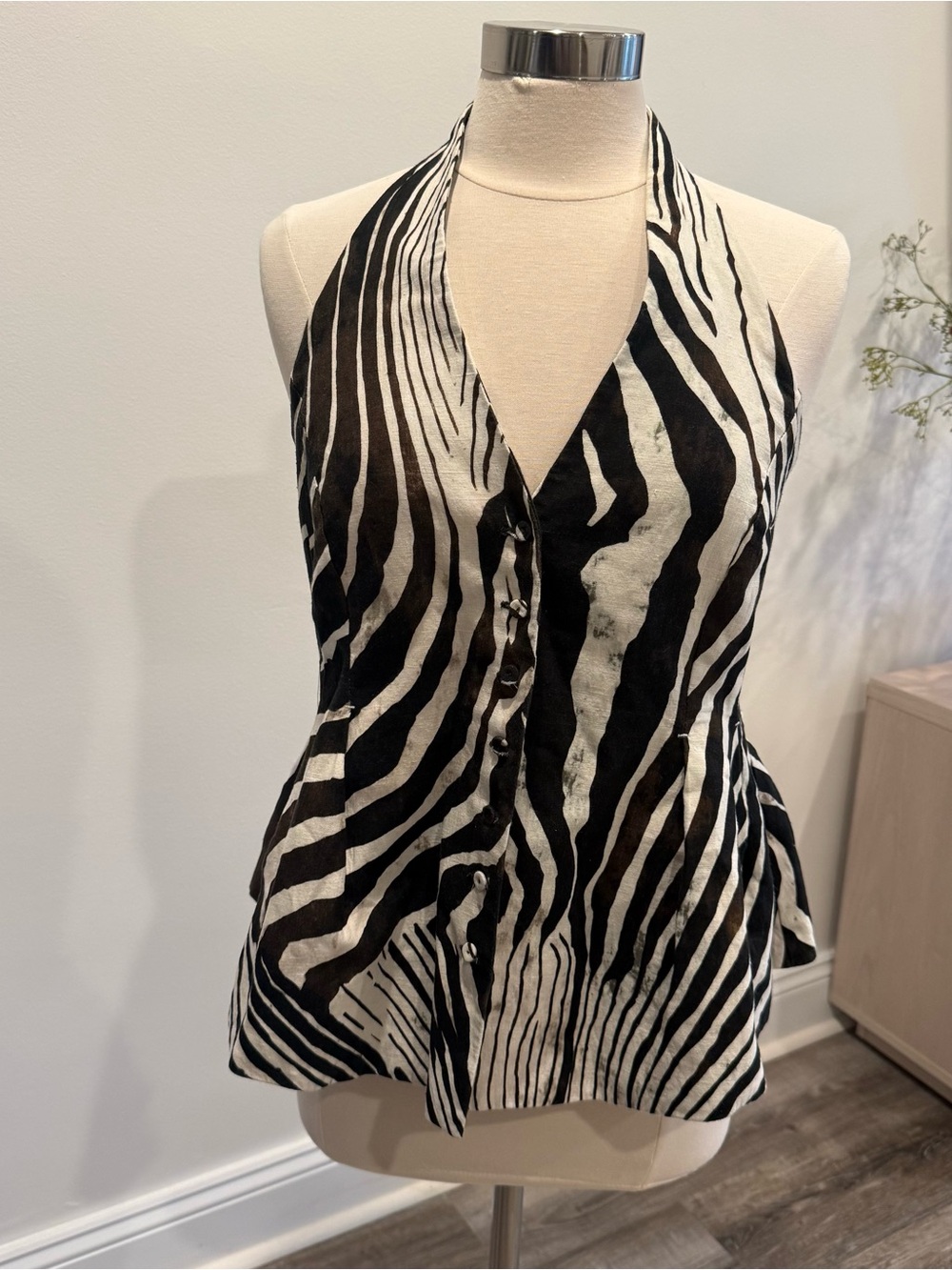 Mango Black & White Zebra Halter Camisole
